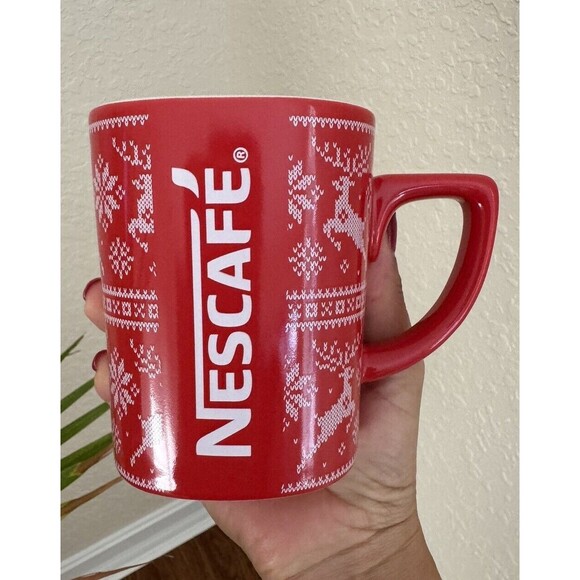 Vintage Nescafe Red Christmas Mug with Collectible Ceramic Design Christmas Char - Picture 6 of 6